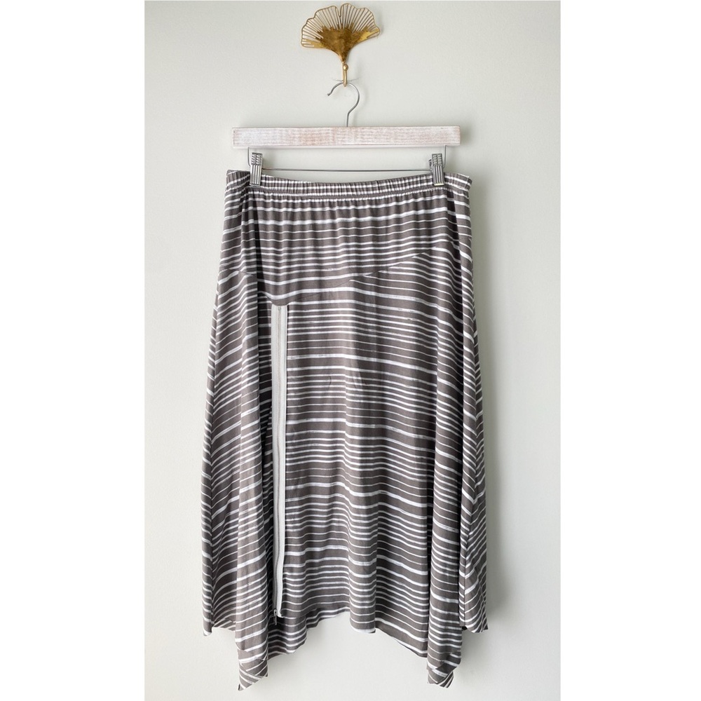 Chalet Et Ceci Striped Midi Skirt‎ XL Grey Bamboo Lagenlook Zipper Asymmetrical